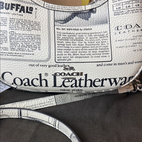 Coach Carmen Mini Tote Crossbody Bag Purse Newspaper Print Chain & Leather Strap - Picture 7 of 13